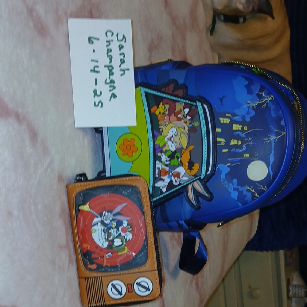 Loungefly Blue Cartoon Backpack and Brown Wallet Set